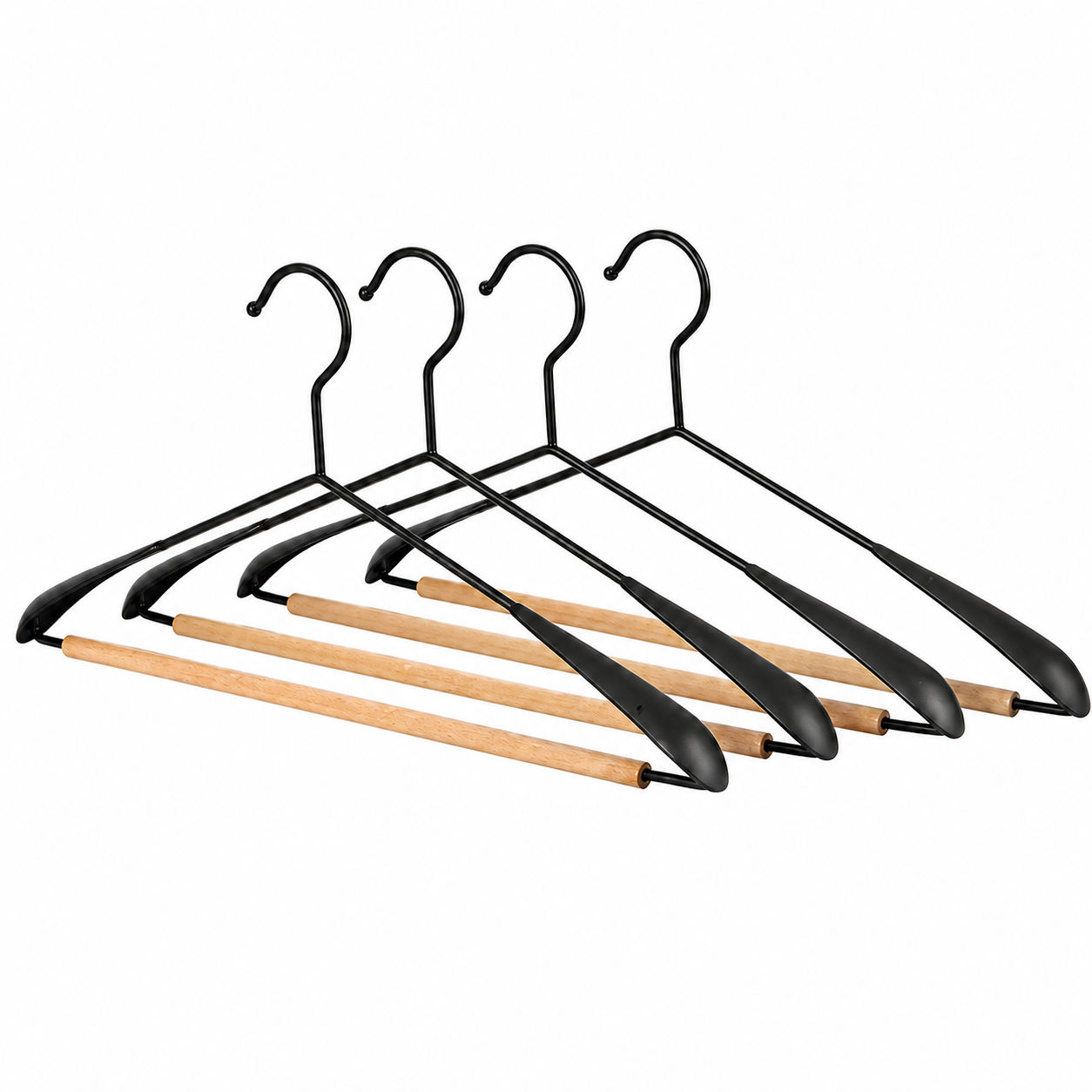 Black Metal Shoulder Hanger with Wooden Trouser Bar