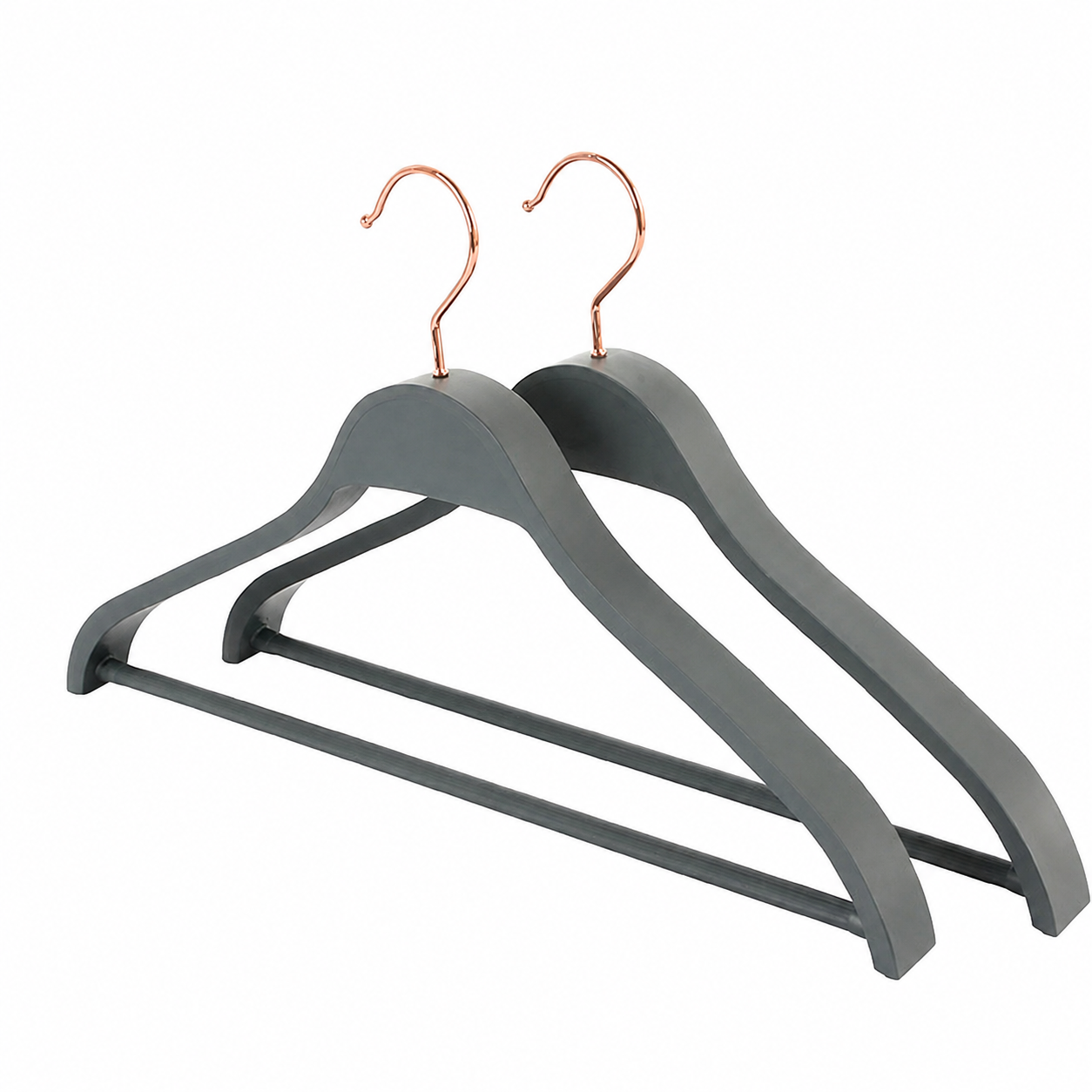 Grey Plastic Clothes Hanger with Trouser Bar and Copper-Tone Hook