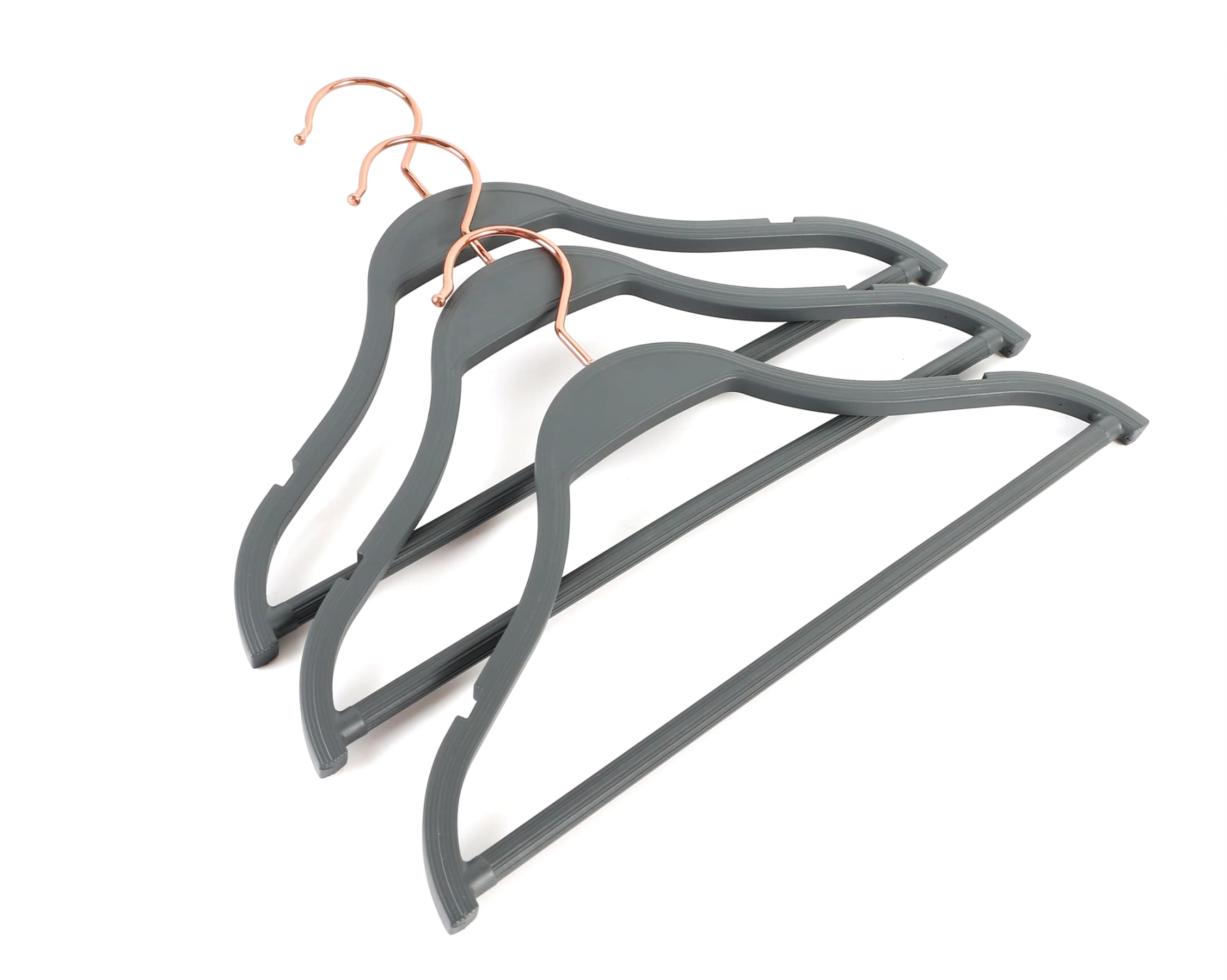 Dark ABS Clothes Hanger with Shoulder Notches and Copper-Tone Hook