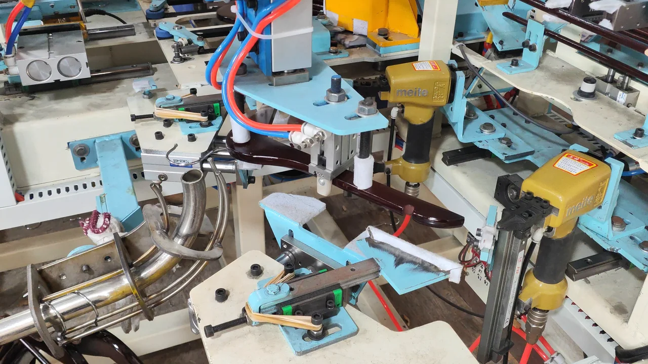 Machine working on hanger components in the workshop